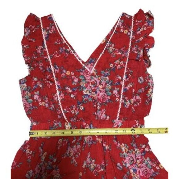 Betsey Johnson Red Floral Ruffle Dress M NWT Cottagecore Seersucker Boho - Picture 7 of 12